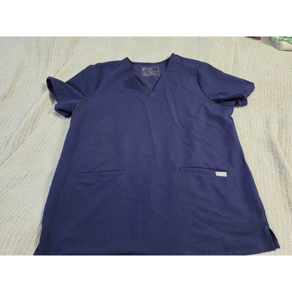 FIGS Technical Collection Casma Scrub Top Navy Blue Aya Healthcare Logo Large